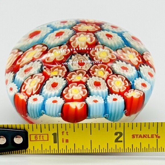 Millefiori Thousand Flowers Glass Paperweight 2 inch Red Blue Floral - Picture 5 of 6
